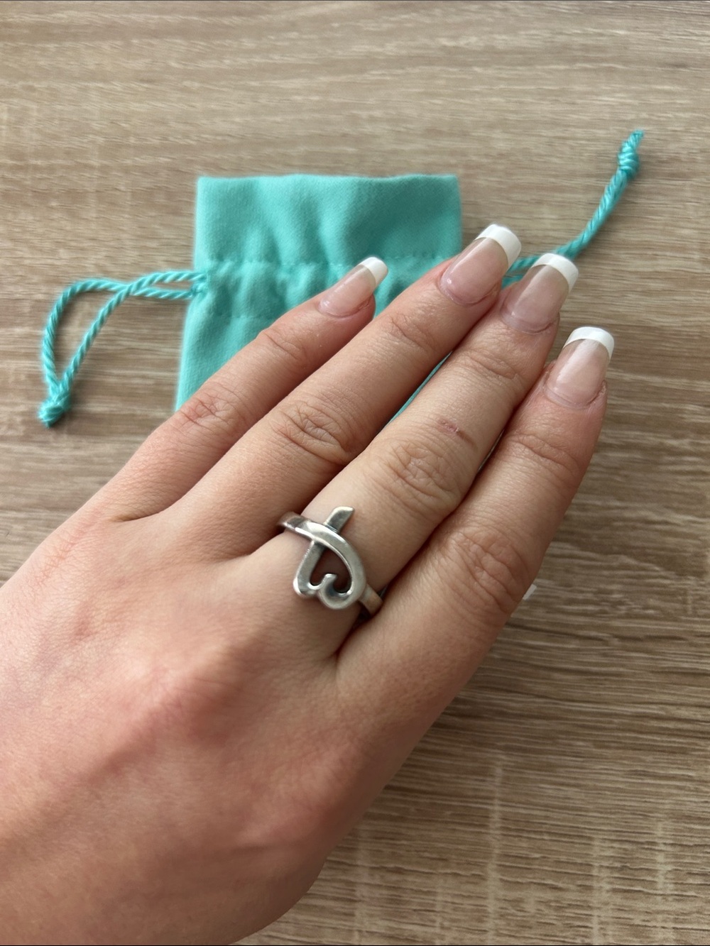 Tiffany & Co. Sterling Silver Open Heart Ring with Blue Pouch